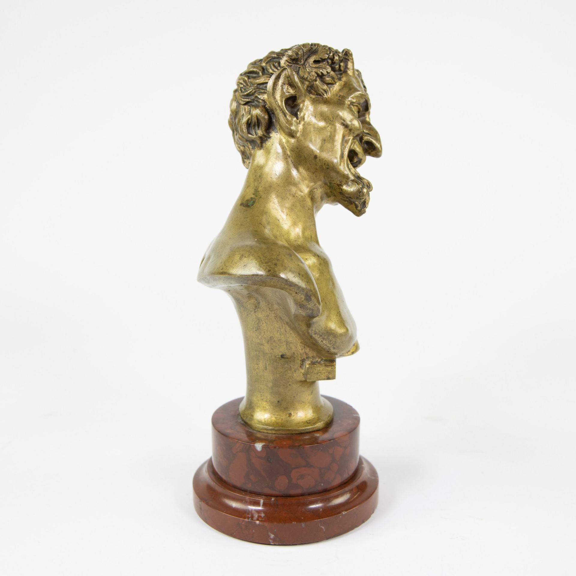 Viennese gilt bronze Faun on red marble base. - Image 4 of 4