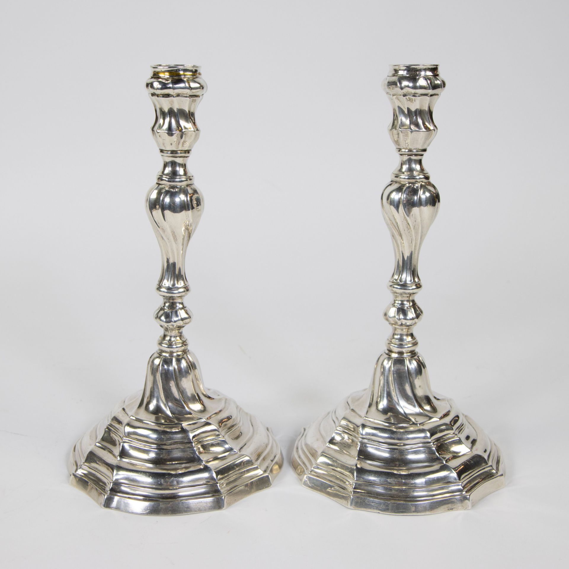 Ghent Louis XV candlesticks, twisted, silver 1774, silversmith Joannes Baptista Paulus - Image 2 of 5
