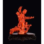 GROUP IN RED CORAL BEIJING WORKMANSHIP h. 24.5 cm