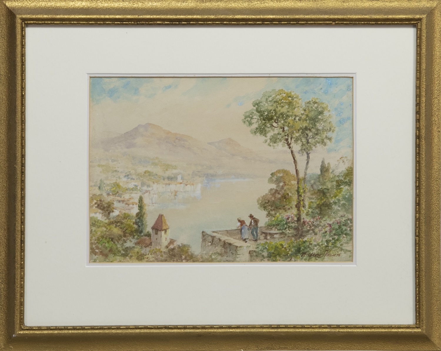 ITALIAN LAKE SCENE, A WATERCOLOUR BY THOMAS EDWARD FRANCIS