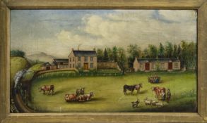 FARMYARD SCENE, AN OIL FROM THE SCOTTISH NAIVE SCHOOL