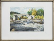 INVERCAULD BRIDGE - BRAEMAR, A WATERCOLOUR