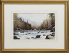 RUSHING RIVER, A WATERCOLOUR BY BILLY MCANALLY