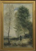 FIGURES AMONG TREES, A WATERCOLOUR BY CHARLES SIMS