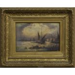 PAIR OF HARBOUR SHIPPING SCENES, AN OIL BY THEODORE MULLER