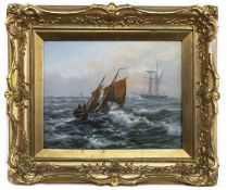 SHIPPING ON THE LOWER THAMES, AN OIL BY EDWIN HENRY EUGENE FLETCHER