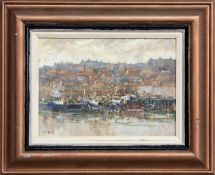 WHITBY HARBOUR, AN OIL BY MICHAEL PYBUS