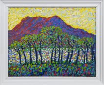 SCOTLAND'S MOUNTAINS, TOWARDS SETTING SUN, BEINN EIGHE, AN OIL BY PAUL STEPHENS