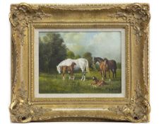 HORSES, AN OIL BY F G NOBLE