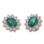 A PAIR OF EMERALD AND DIAMOND EARRINGS