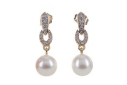 A PAIR OF PEARL AND DIAMOND EARRINGS