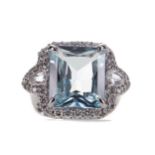 A CERTIFICATED AQUAMARINE AND DIAMOND RING