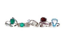 NINE SILVER GEM SET RINGS