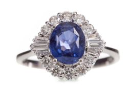 A SAPPHIRE AND DIAMOND RING