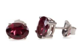 A PAIR OF RHODOLITE GARNET STUD EARRINGS