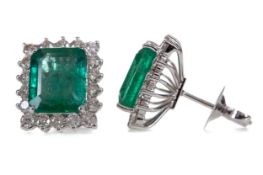 A PAIR OF EMERALD AND DIAMOND EARRINGS