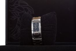 A LADY'S VERSACE STAINLESS STEEL QUARTZ WATCH