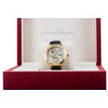 A LADY'S SALVATORE FERRAGAMO GOLD PLATED QUARTZ WRIST WATCH