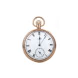 AN ELGIN NINE CARAT GOLD OPEN FACE POCKET WATCH