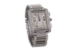 A LADY'S CARTIER TANK FRANCAISE DIAMOND SET STAINLESS STEEL QUARTZ WRIST WATCH