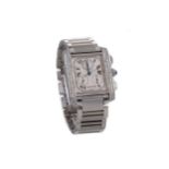 A LADY'S CARTIER TANK FRANCAISE DIAMOND SET STAINLESS STEEL QUARTZ WRIST WATCH