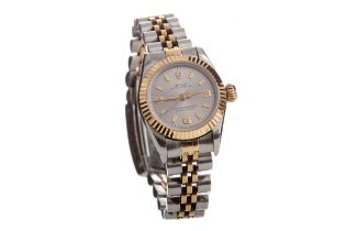 A LADY'S ROLEX OYSTER PERPETUAL BICOLOUR AUTOMATIC WRIST WATCH