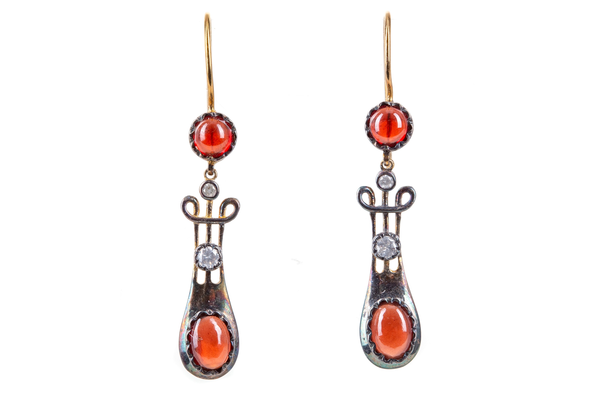 A PAIR OF GARNET AND DIAMOND EARRINGS