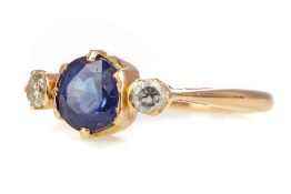 A SAPPHIRE AND DIAMOND RING