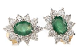 A PAIR OF EMERALD AND DIAMOND EARRINGS