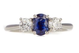 A SAPPHIRE AND DIAMOND RING