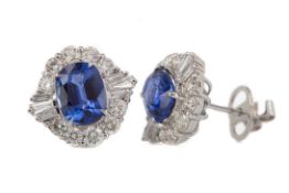 A PAIR OF SAPPHIRE AND DIAMOND EARRINGS