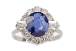 A SAPPHIRE AND DIAMOND RING