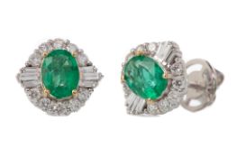 A PAIR OF CERTIFICATED EMERALD AND DIAMOND EARRINGS