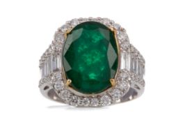 A CERTIFICATED EMERALD AND DIAMOND RING