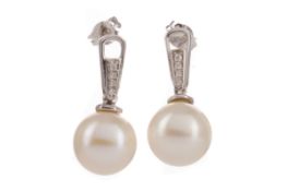 A PAIR OF PEARL AND DIAMOND EARRINGS