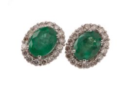 A PAIR OF EMERALD AND DIAMOND EARRINGS