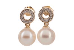 A PAIR OF PEARL AND DIAMOND EARRINGS