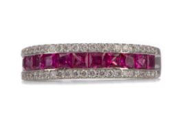 A RUBY AND DIAMOND HALF ETERNITY RING