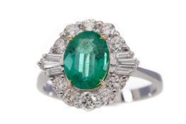 A CERTIFICATED EMERALD AND DIAMOND RING