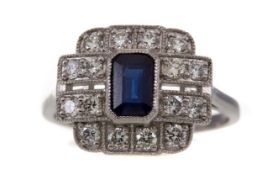 A SAPPHIRE AND DIAMOND RING