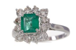 AN EMERALD AND DIAMOND RING