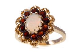 A GARNET AND OPAL CLUSTER RING