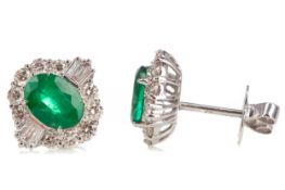 A PAIR OF EMERALD AND DIAMOND EARRINGS