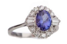 A TANZANITE AND DIAMOND RING