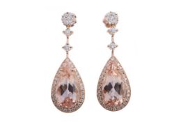 A PAIR OF MORGANITE AND DIAMOND EARRINGS