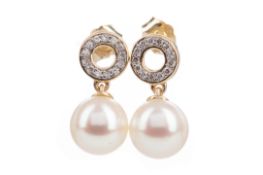 A PAIR OF PEARL AND DIAMOND EARRINGS