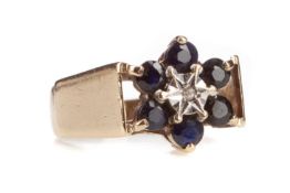 A SAPPHIRE AND DIAMOND RING