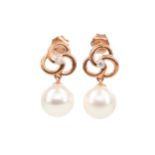 A PAIR OF PEARL AND DIAMOND EARRINGS