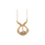 DIAMOND AND GEM SET PEARL NECKLET