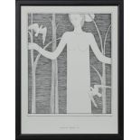 WOMAN WITH BIRDS, 1947, A LITHOGRAPH BY HANNAH FRANK